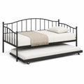 Cama nido de metal negro con somier adicional y colchones