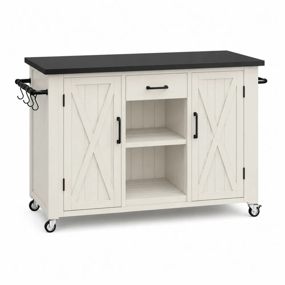 Carrito de cocina blanco y negro con MDF 120x45x90 cm