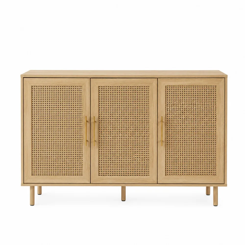 Aparador de Madera y Ratán Natural 120x40x75 cm
