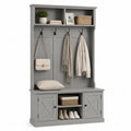 Perchero con banco y almacenamiento en madera MDF y metal gris