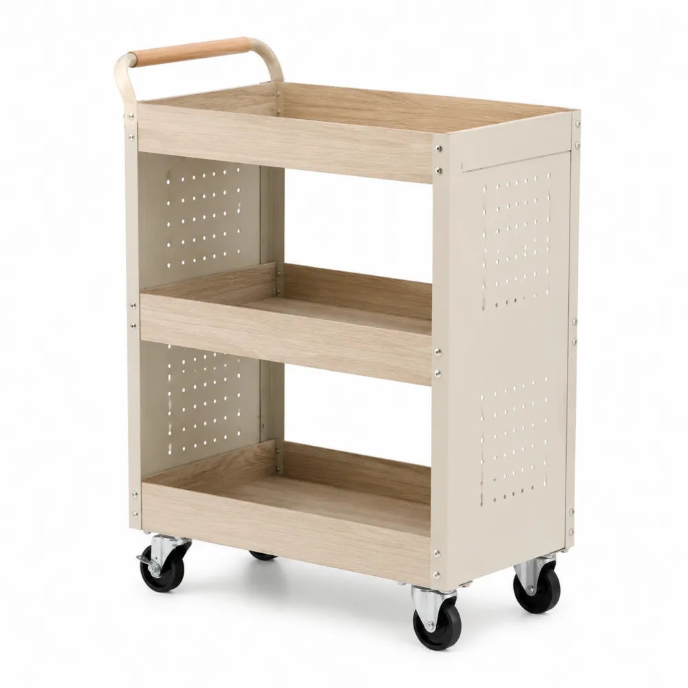 Carrito organizador de acero y contrachapado con ruedas