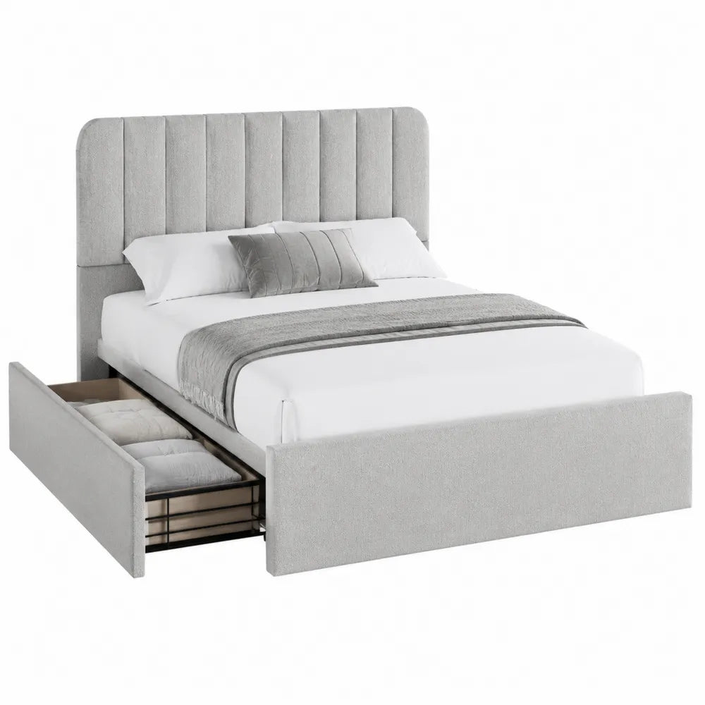 Cama de tela gris con almacenamiento 200x140 cm