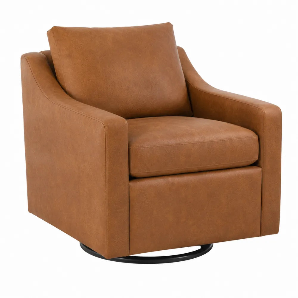 Sillón giratorio de cuero sintético marrón