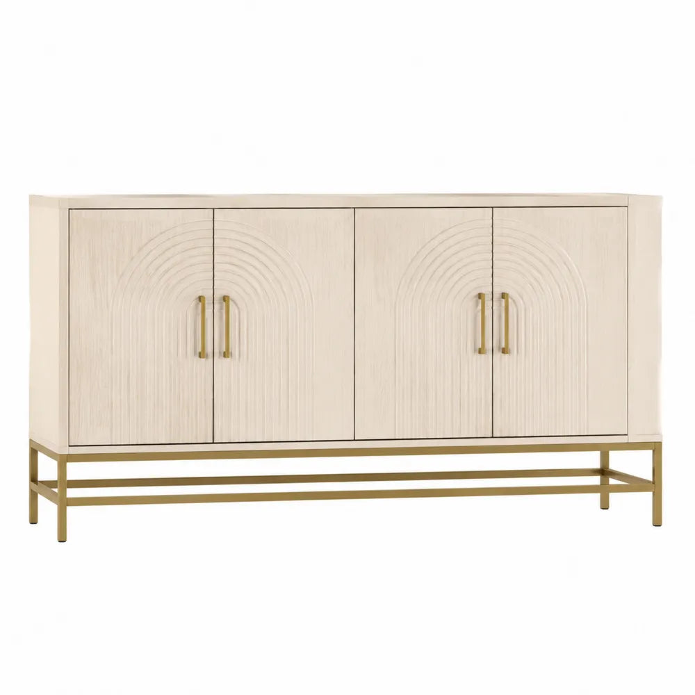 Aparador de madera con base de metal dorado