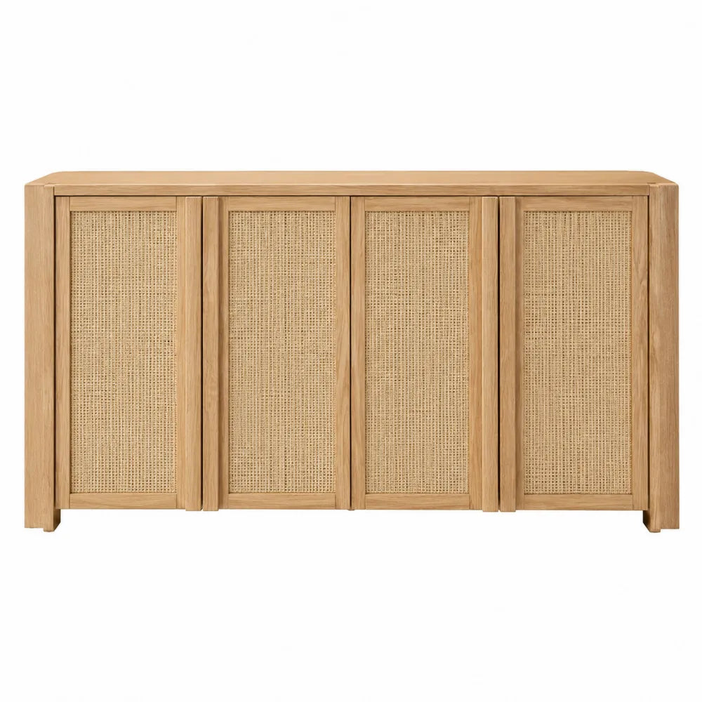 Aparador de Madera y Ratán Natural 120x40x80 cm