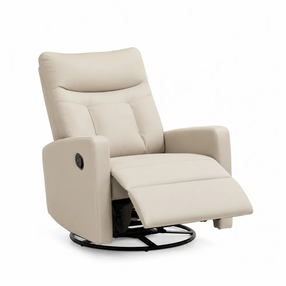 Sillón Reclinable de Cuero PU Beige con Asiento Giratorio