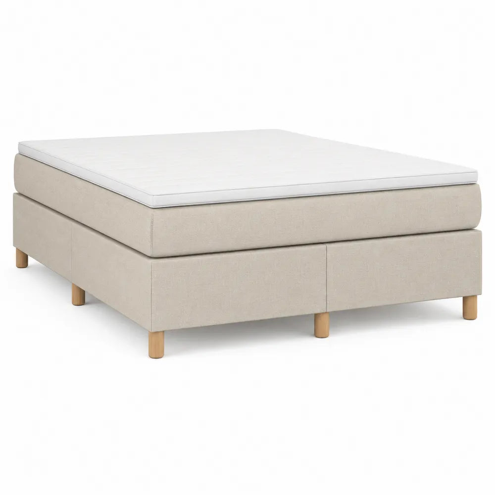 Cama tapizada en poliéster beige con colchón de espuma 160x200 cm