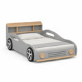 Cama infantil coche gris MDF con estantería de madera 200x100 cm