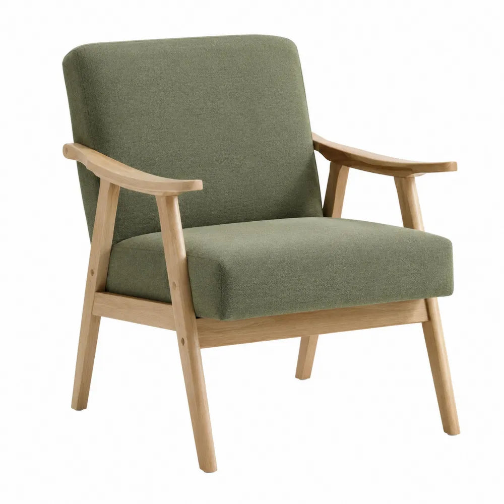 Silla con estructura de madera y tapizado en poliéster verde