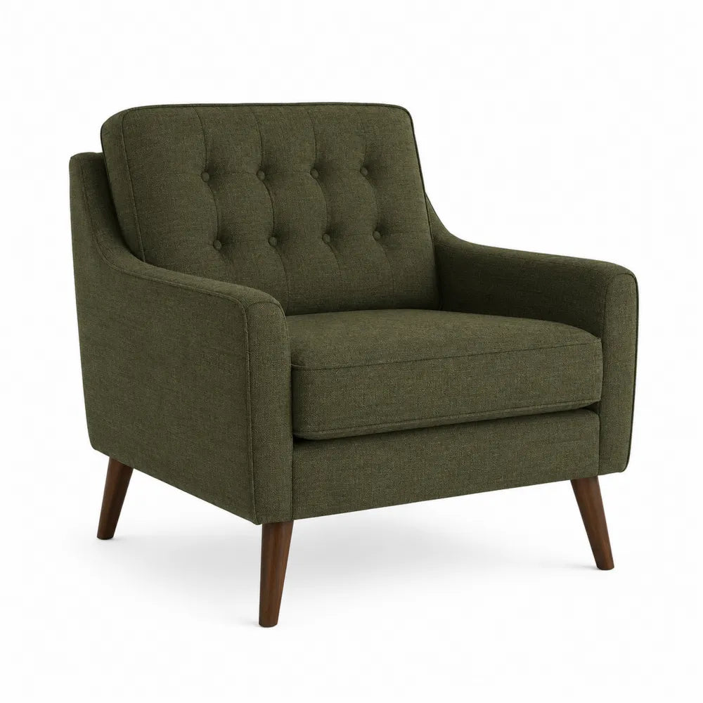 Sillón de Tela de Poliéster Verde con Patas de Madera de Haya