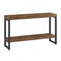 Mesa consola de madera y metal con estante inferior, marrón/negro