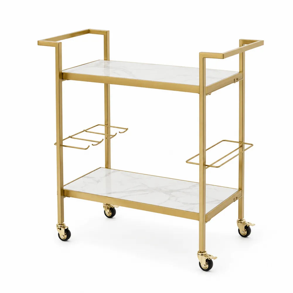 Carrito dorado con estantes de mármol 80x40x90 cm
