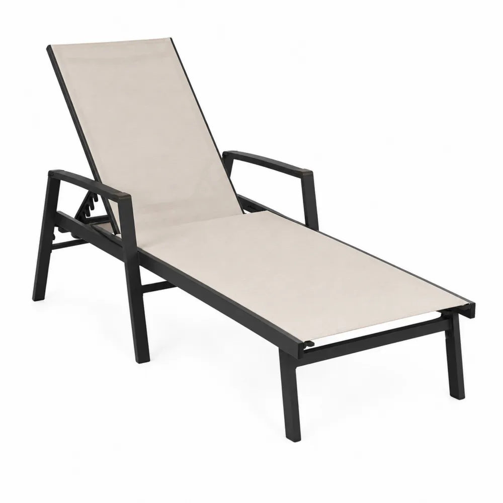 Tumbona de aluminio con asiento de textileno beige