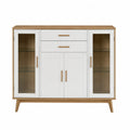 Aparador de Madera y Vidrio Templado Blanco y Natural 90x120x40 cm