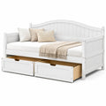 Sofá cama de madera blanca con cajones y cojines