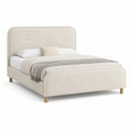 Cama tapizada de tela beige 200x160 cm con estructura de madera