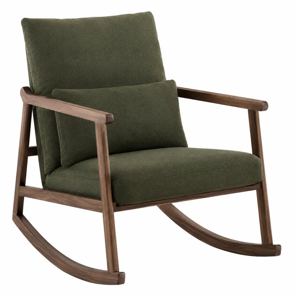 Silla mecedora de madera con cojines de algodón verde